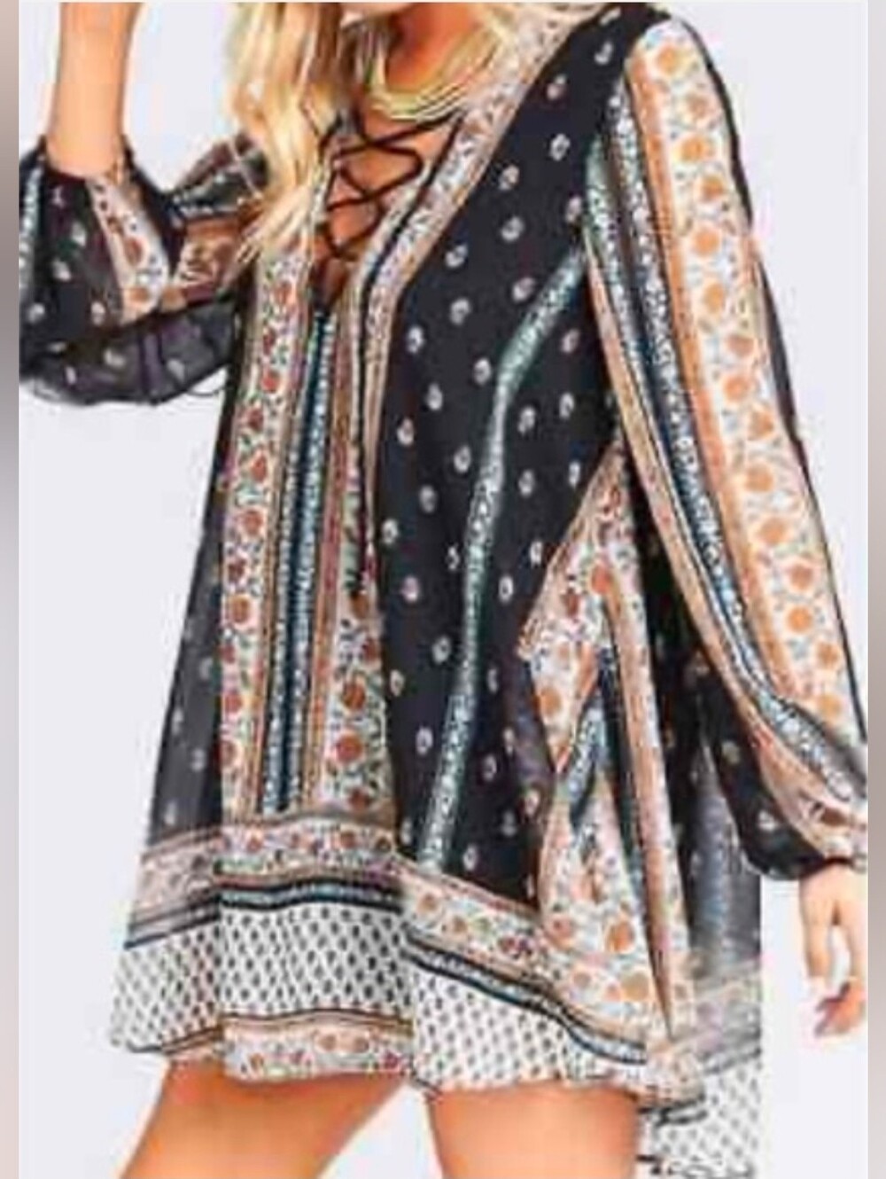 Show Me Your MuMu, black tunic, bohemian paisley print, S